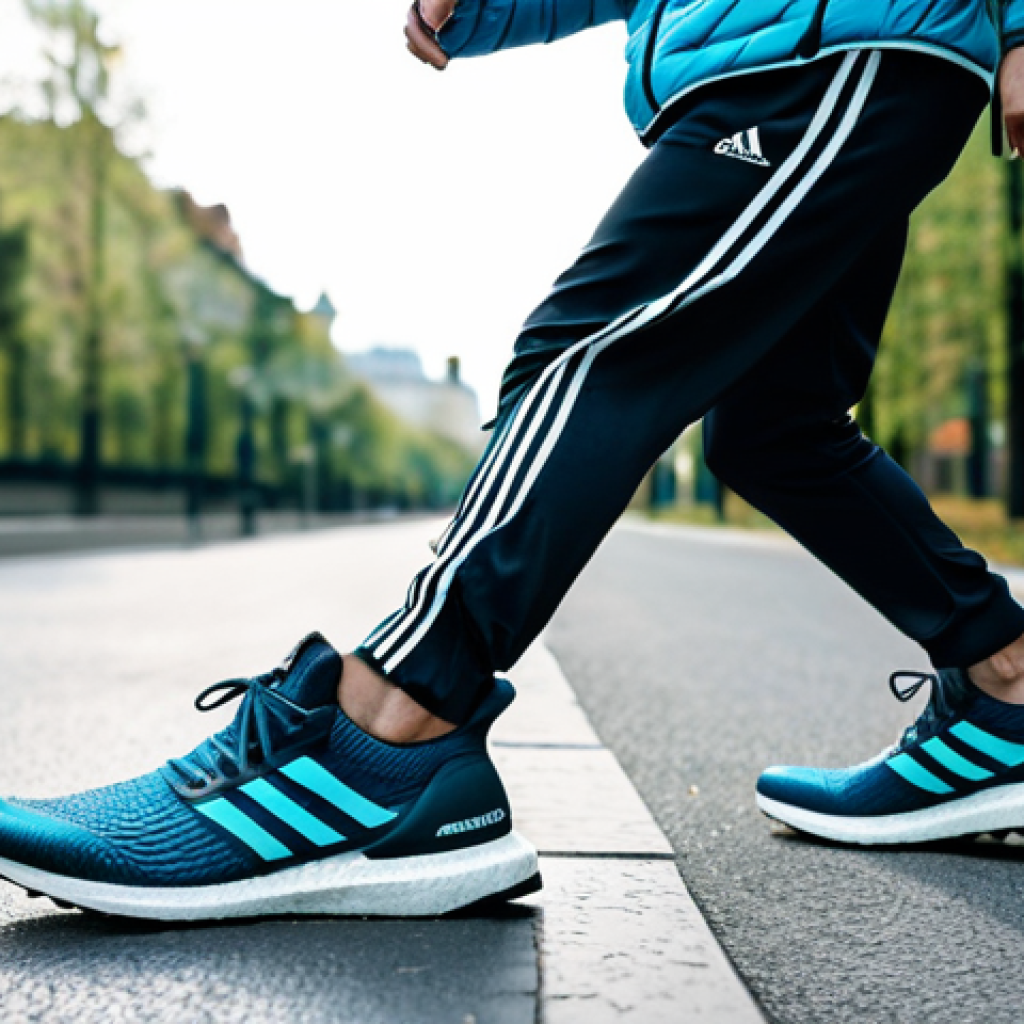 러닝화 최신 트렌드 - Adidas Ultraboost Parley on a Jogger**

A runner on a paved trail in a Moscow park, wearing Adidas U...