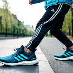 러닝화 최신 트렌드 - Adidas Ultraboost Parley on a Jogger**

A runner on a paved trail in a Moscow park, wearing Adidas U...